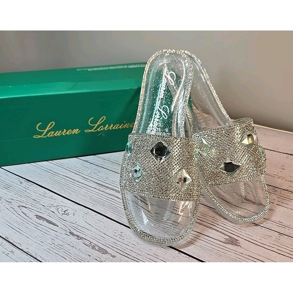 Bianca Slip-On Sandals Woman Sz 6 Clear Open‎ Toe Rhinestones Sparkle